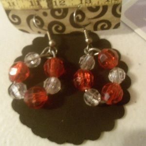 Handmade red and white earrings